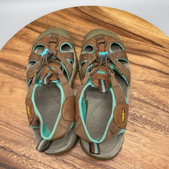 Keen Venice H2 Sandals Mens 8 Brown Teal Waterproof Bungee Vegan Hiking Cap Toe - Picture 5 of 8